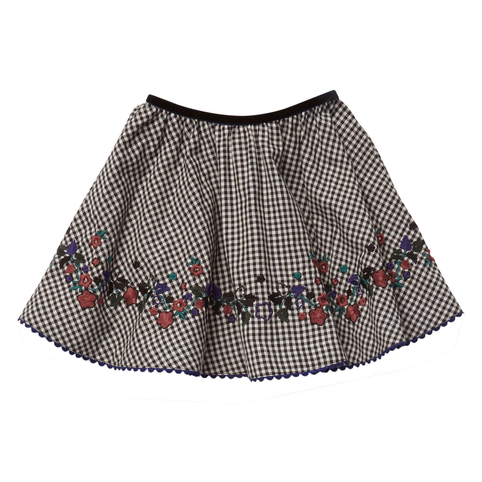 Girls Black Cotton Gingham Gwydir Embroidered Trims Skirt - CÉMAROSE | Children's Fashion Store