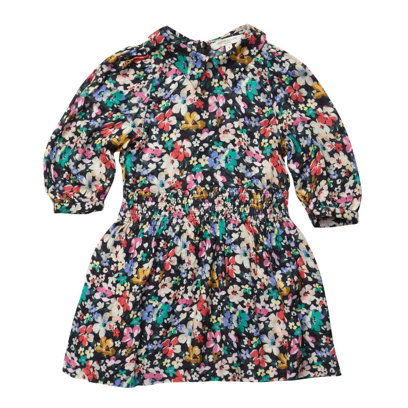Girls Multicolor Vintage Floral Printed Long Pointed Collar Dress - CÉMAROSE | Children's Fashion Store