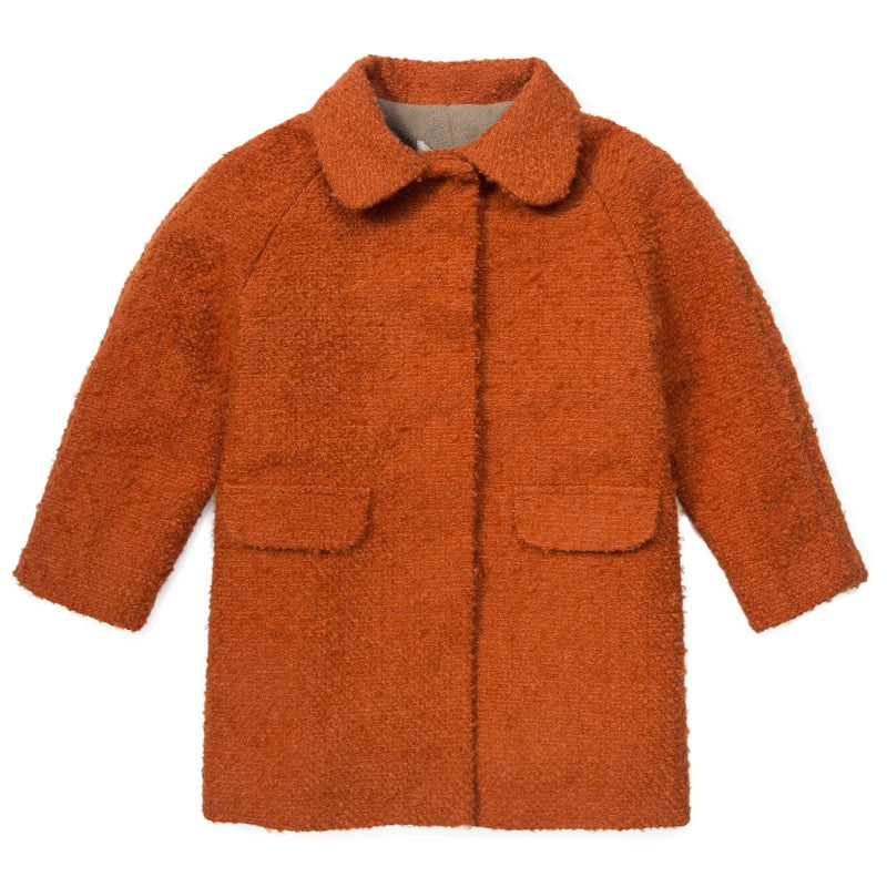 Girls Burnt Orange Wool Coat With Flap Pockets - CÉMAROSE | Children's Fashion Store - 1