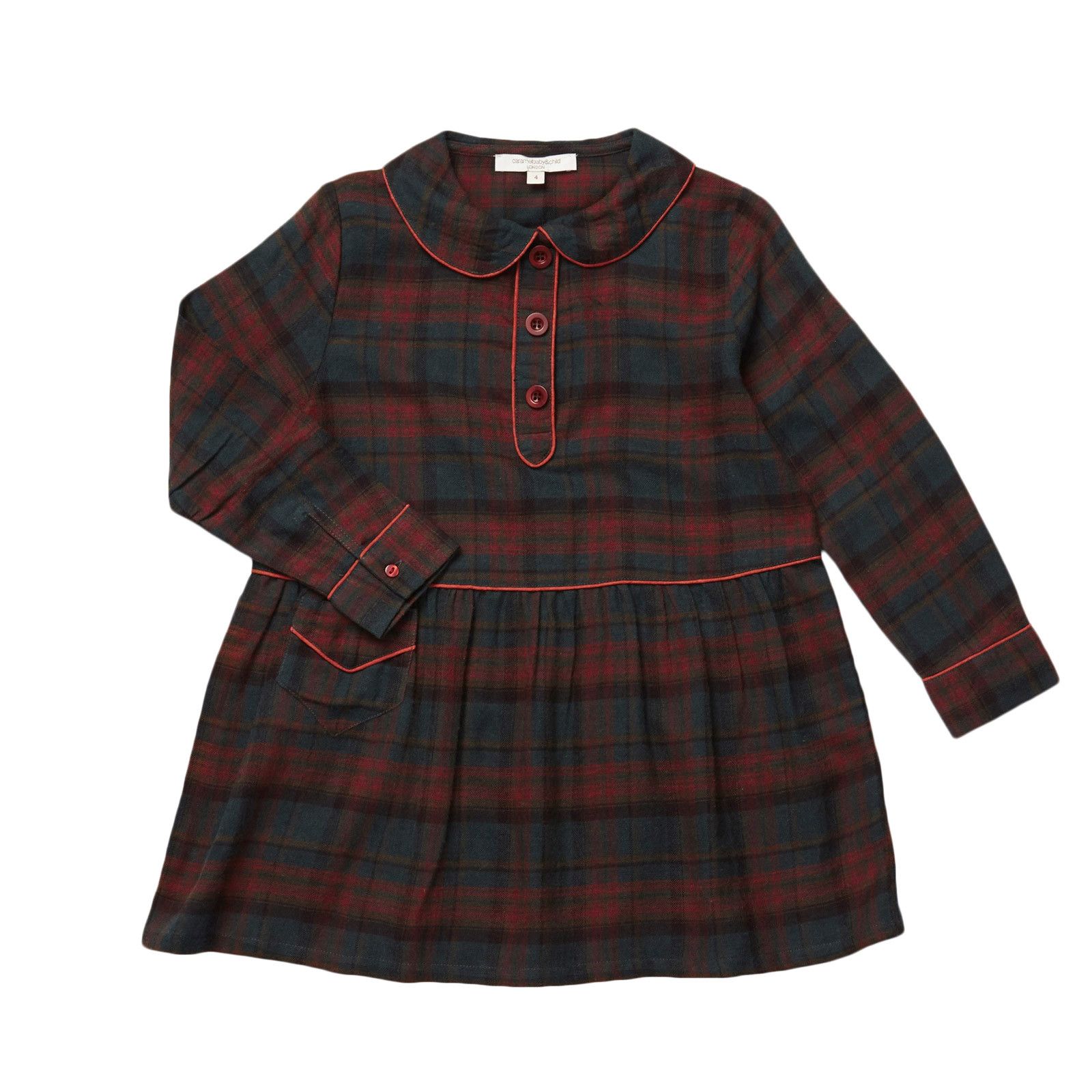 Girls Blue&Brown Rust Check Dress With Button Trims - CÉMAROSE | Children's Fashion Store