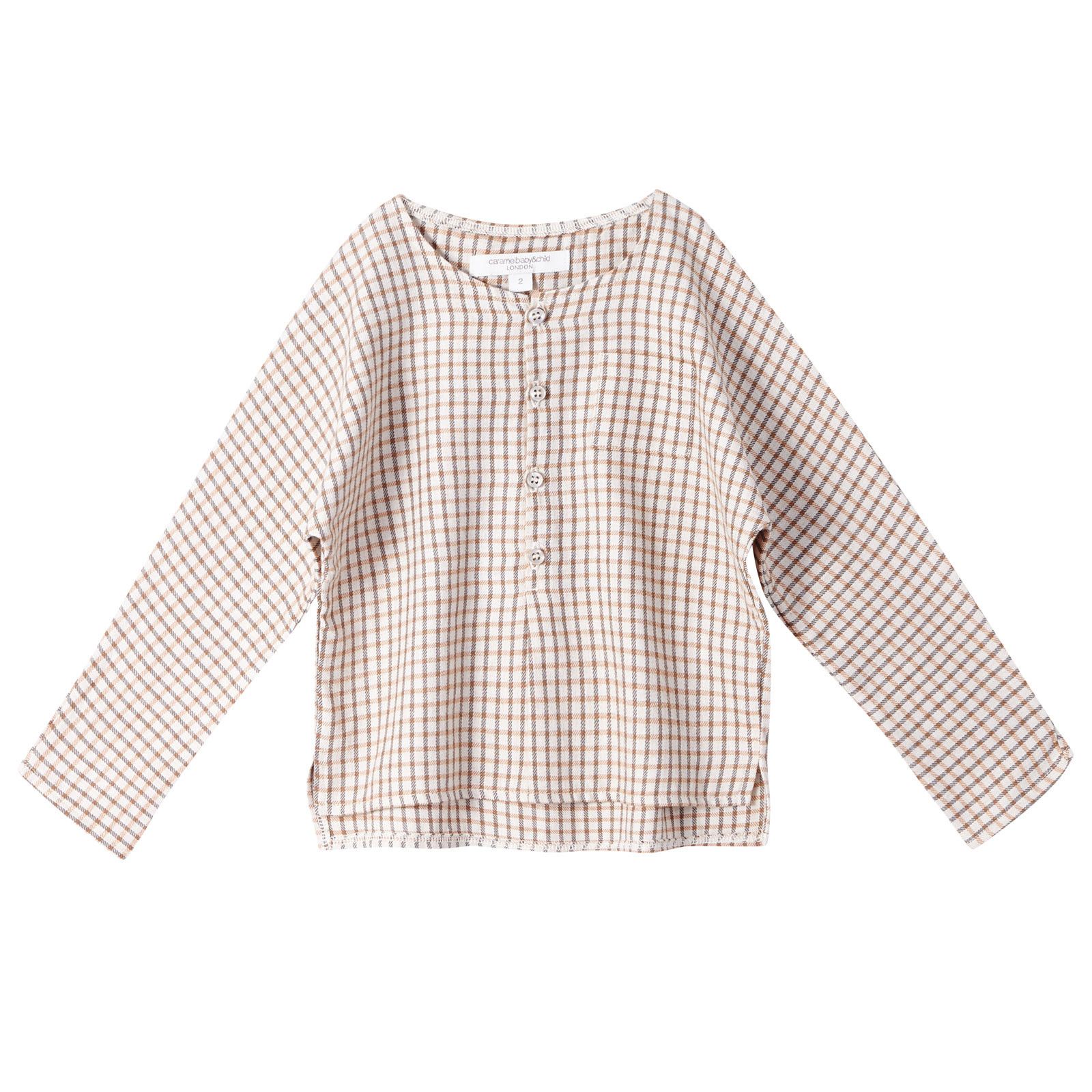 Boys Beige Spic Check Cotton Shirt - CÉMAROSE | Children's Fashion Store - 1