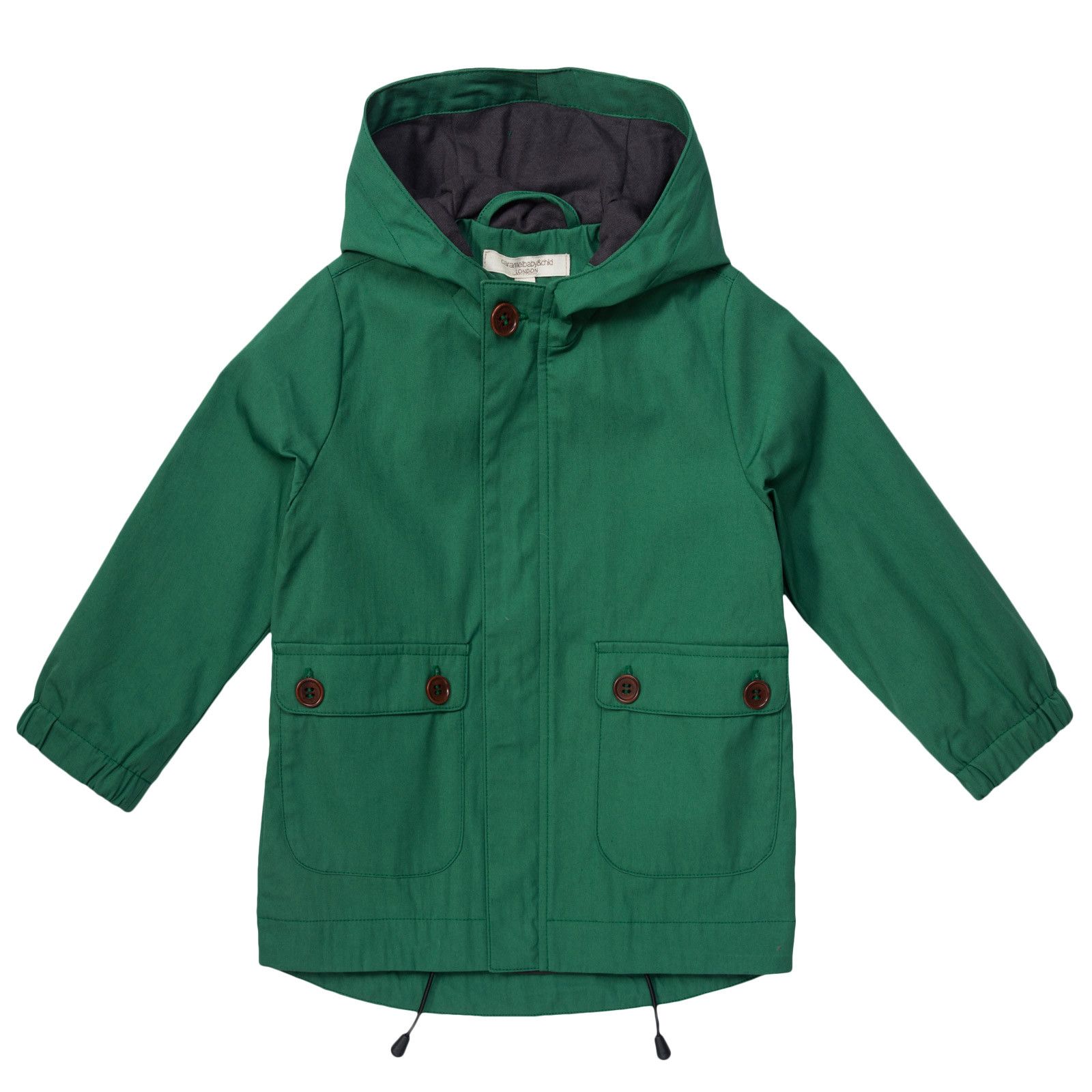 Boys Green Hooded Coat With Patch Pockets - CÉMAROSE | Children's Fashion Store - 1