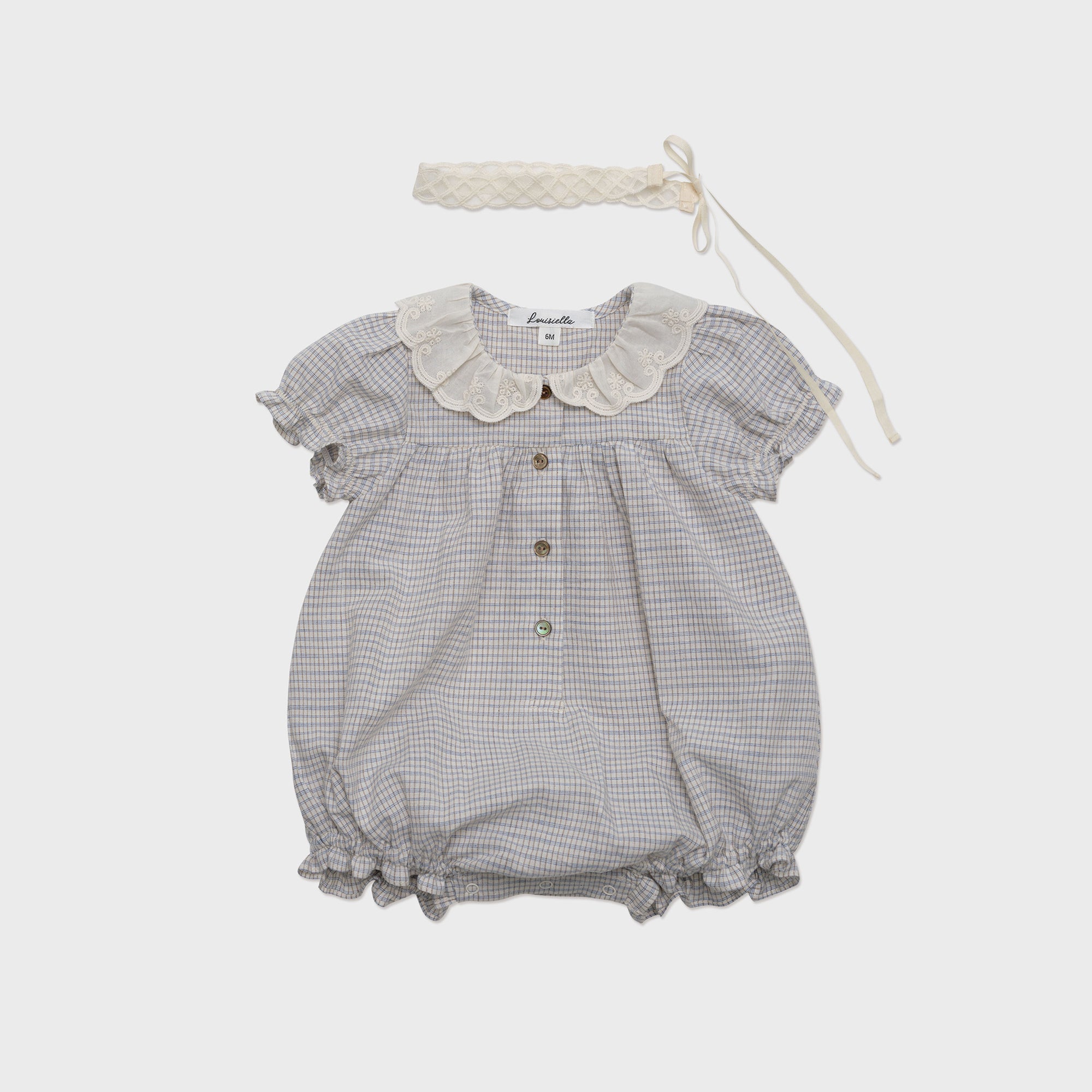 Baby Girls Light Blue Check Cotton Babysuit