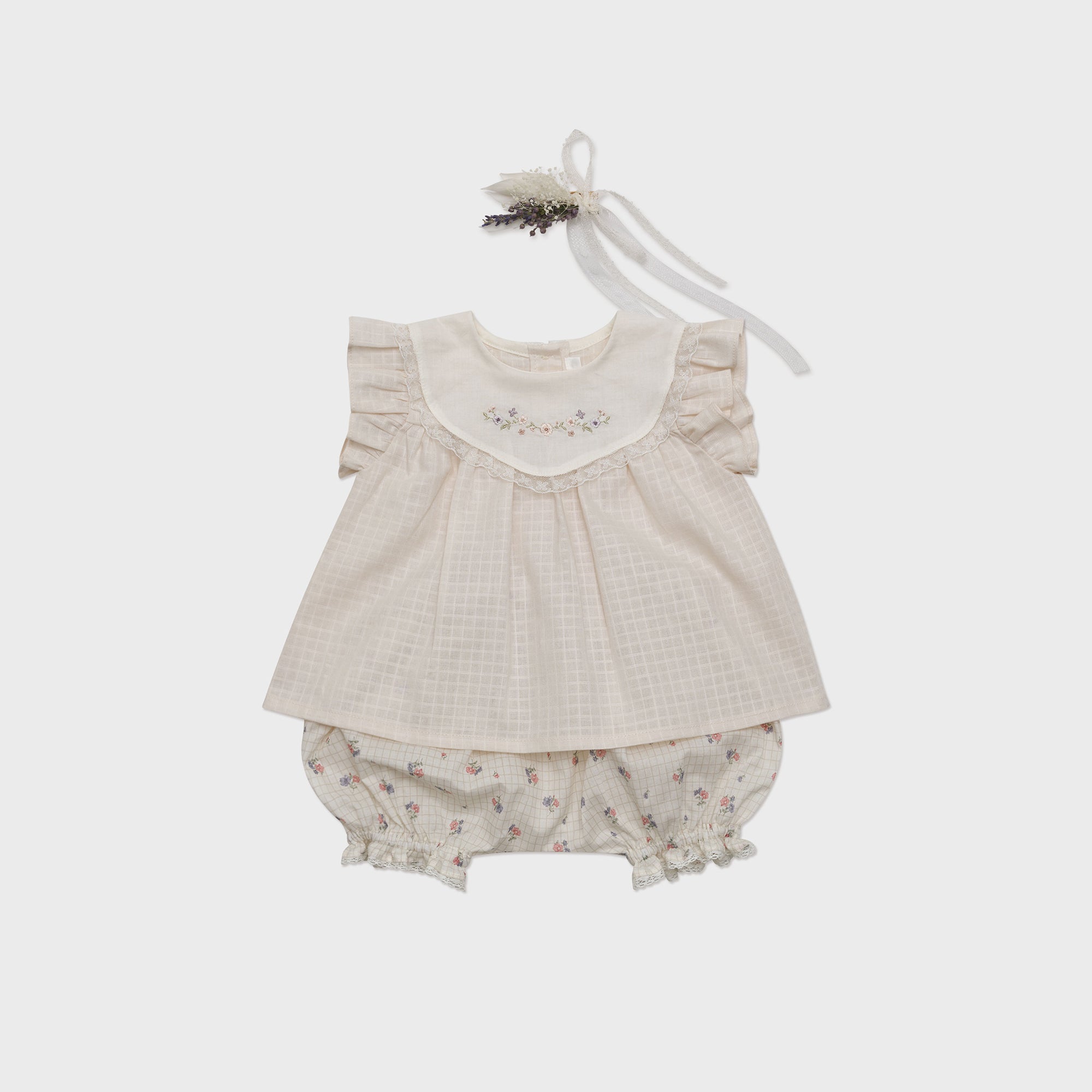 Baby Girls Beige Embroidered Cotton Top
