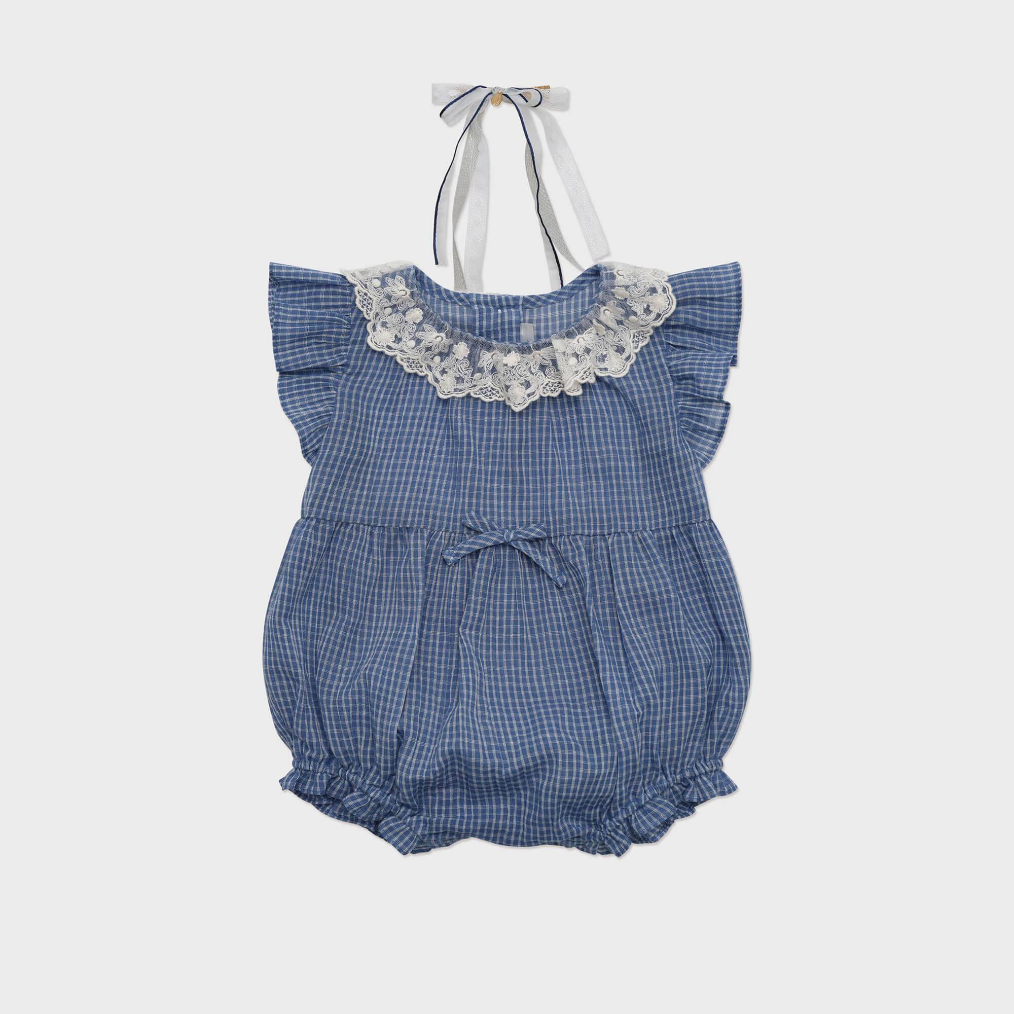 Baby Girls Blue Check Cotton Babysuit