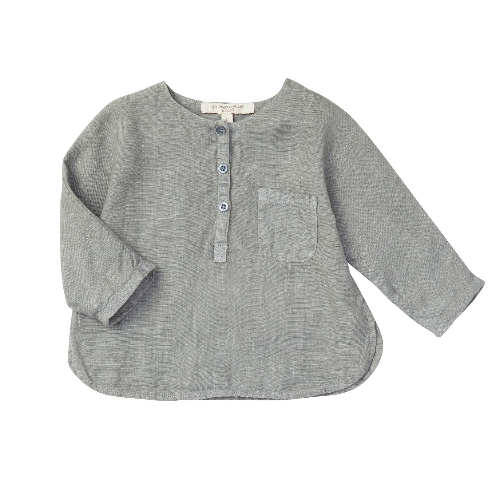 Baby Boys Misty Blue Linen Shirt With Patch Pocket - CÉMAROSE | Children's Fashion Store
