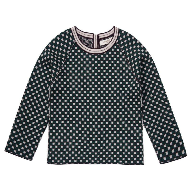 Baby Green&White Intarsia Knitted Sweater - CÉMAROSE | Children's Fashion Store - 1
