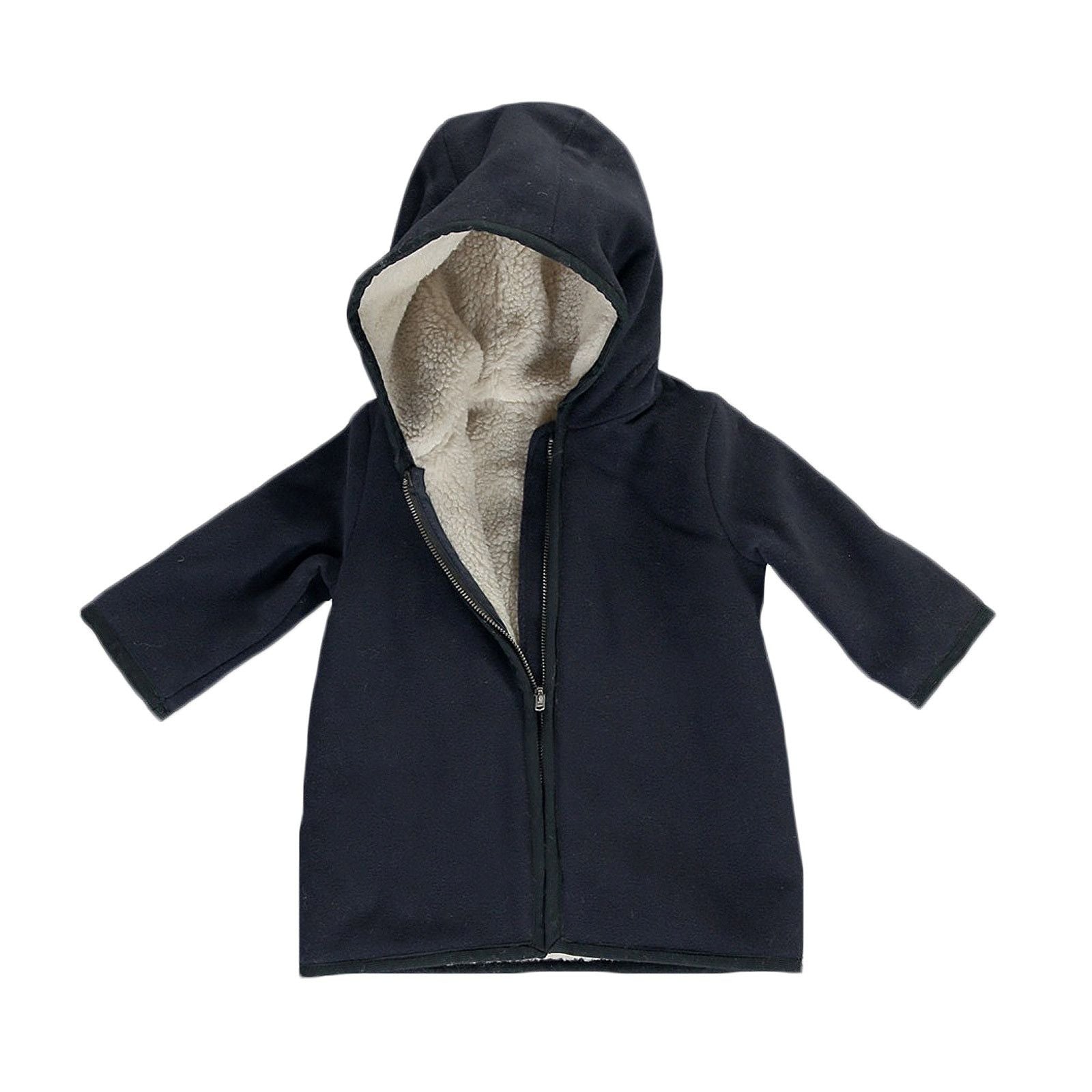 Baby Gils Navy Blue Fur Lined Coat With Pockets - CÉMAROSE | Children's Fashion Store