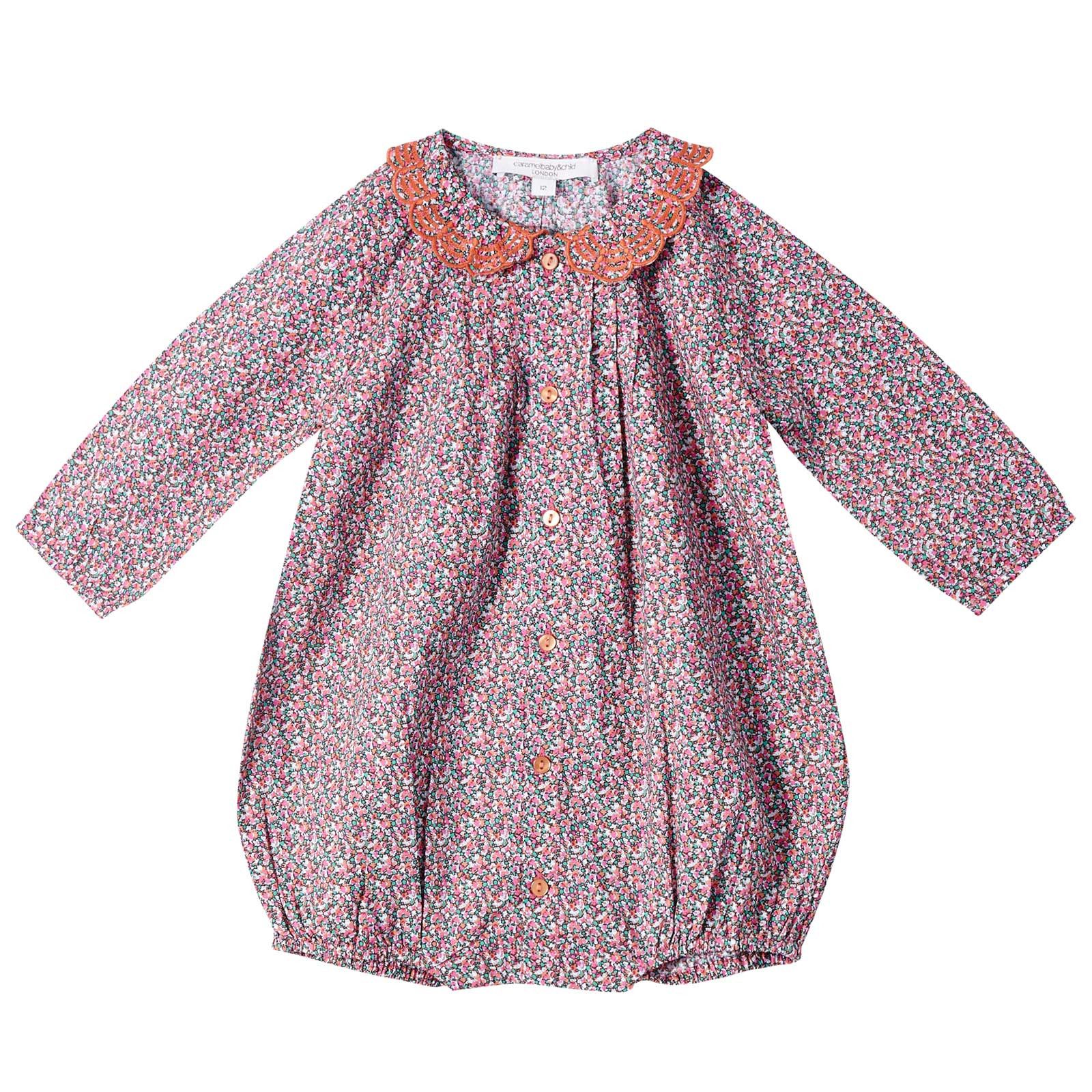Baby Girls Pink Floral Romper With With Peter Pan Collar - CÉMAROSE | Children's Fashion Store - 1