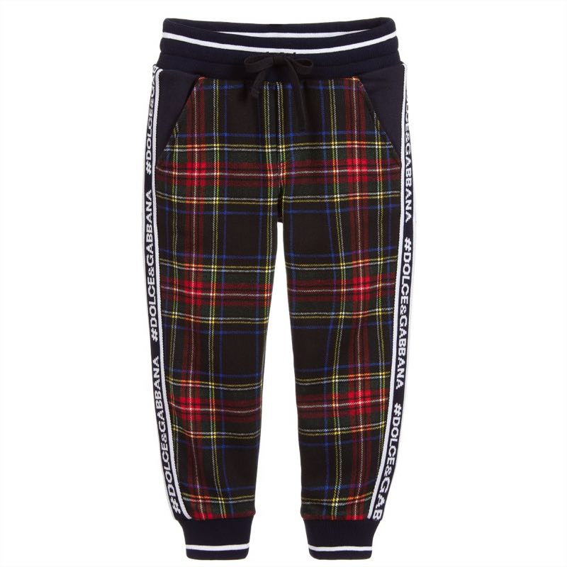 Boys Black & Red Check Cotton Trousers