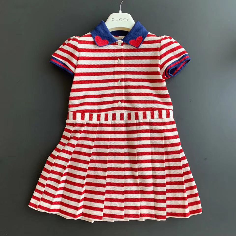 Girls Red & White Stripe Cotton Dress