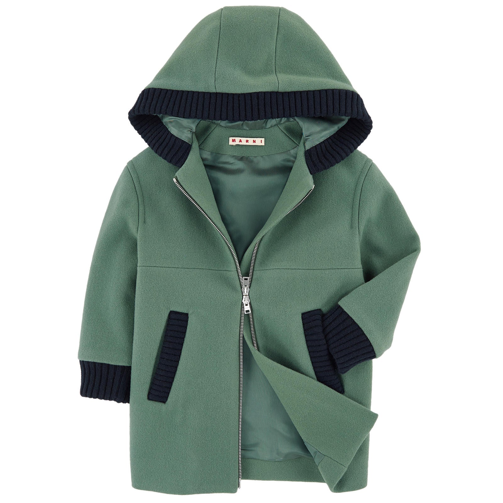 Girls Sage Green Hooded Wool Coat - CÉMAROSE | Children's Fashion Store - 4