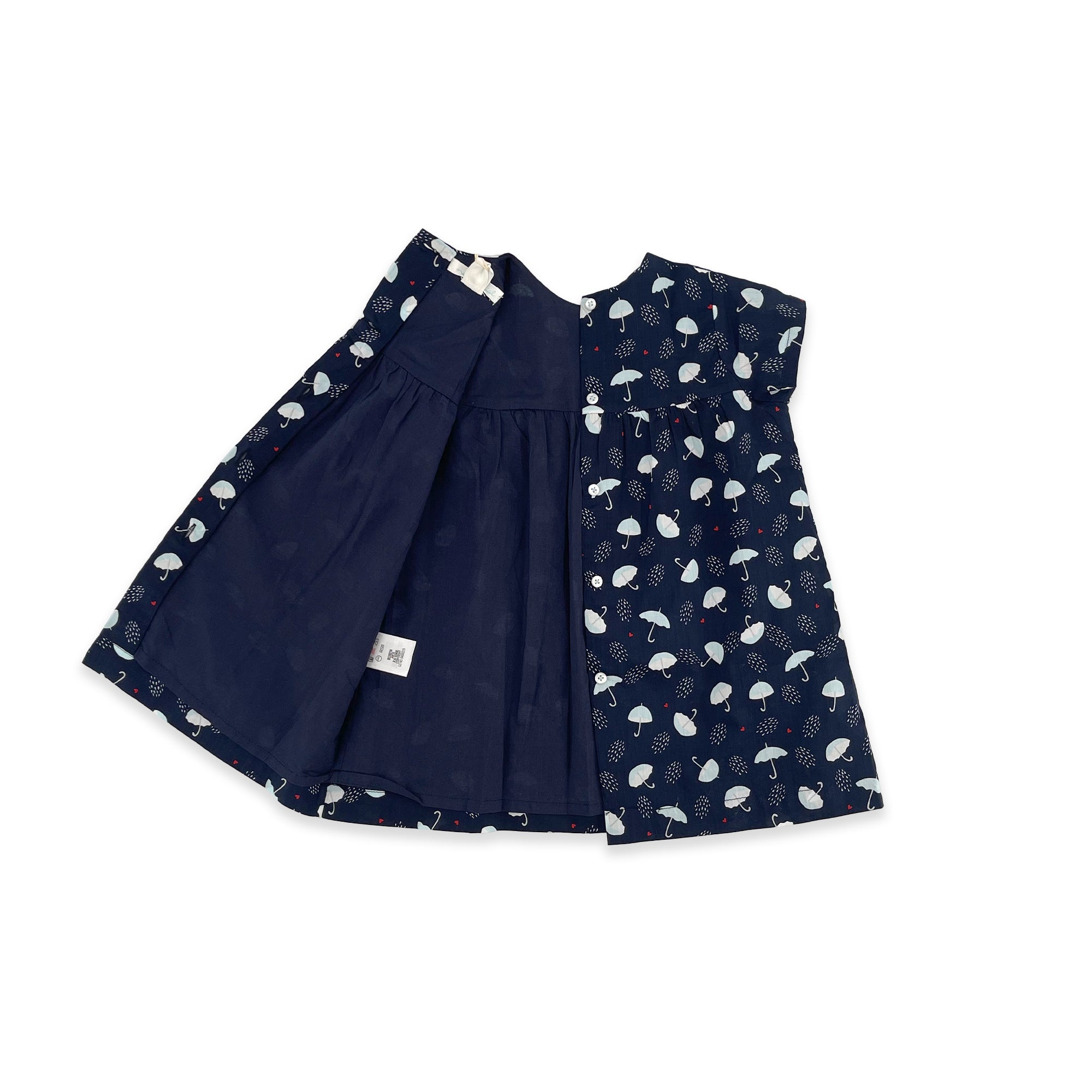 Baby Girls Black Short Sleeve Umbrella Printed Dress