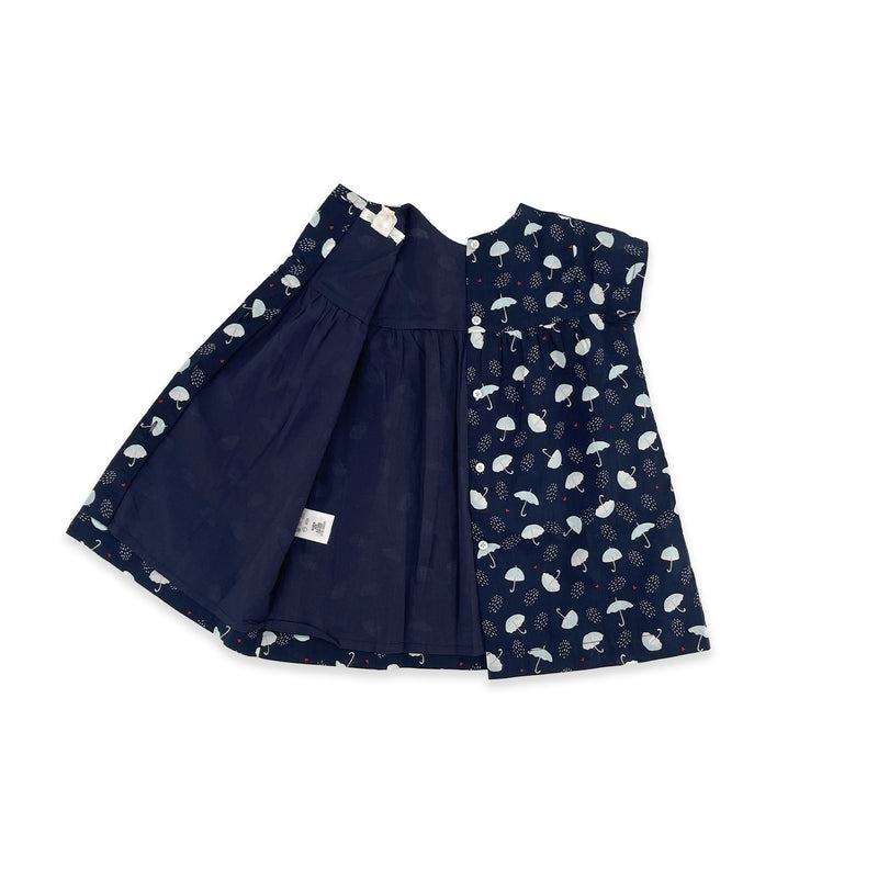 Baby Girls Black Short Sleeve Umbrella Printed Dress
