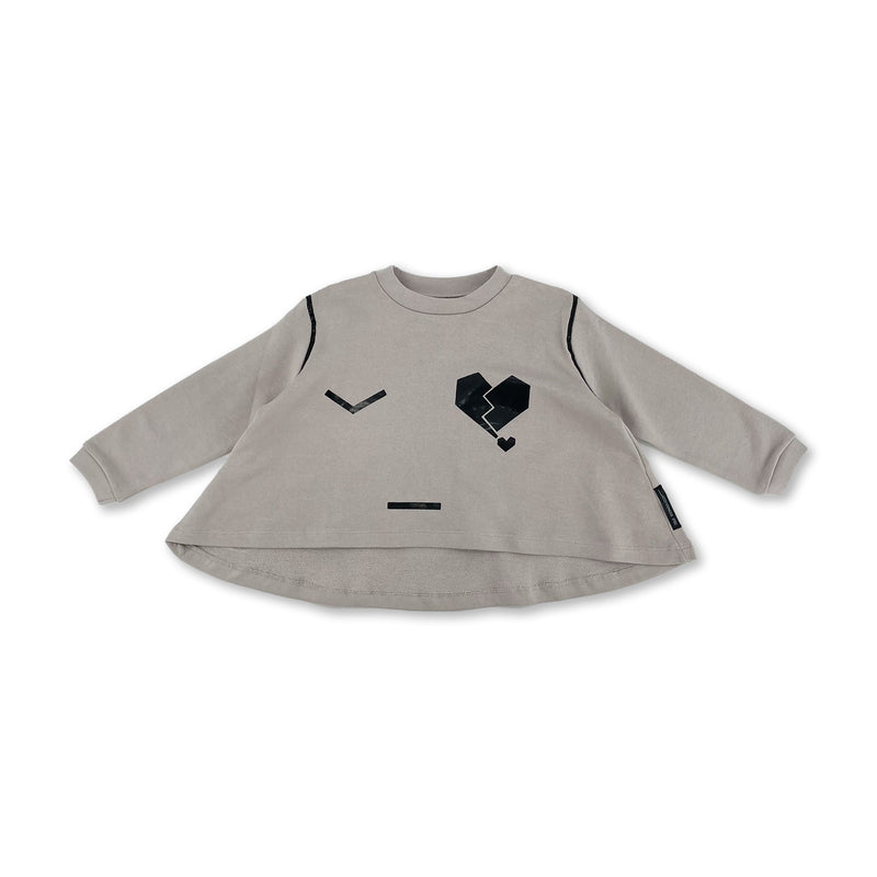 Girls Grey T-Shirt With Black Printed Tear Heart Face