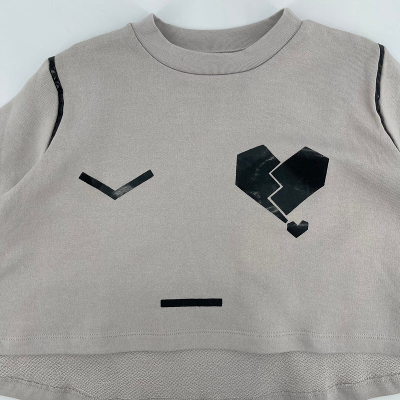Girls Grey T-Shirt With Black Printed Tear Heart Face