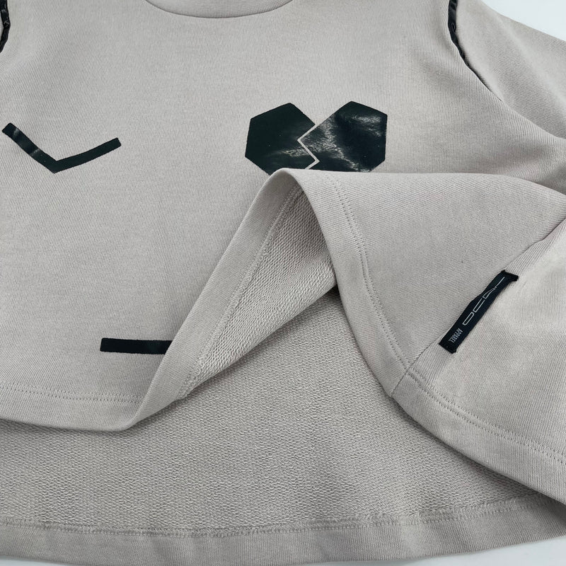 Girls Grey T-Shirt With Black Printed Tear Heart Face