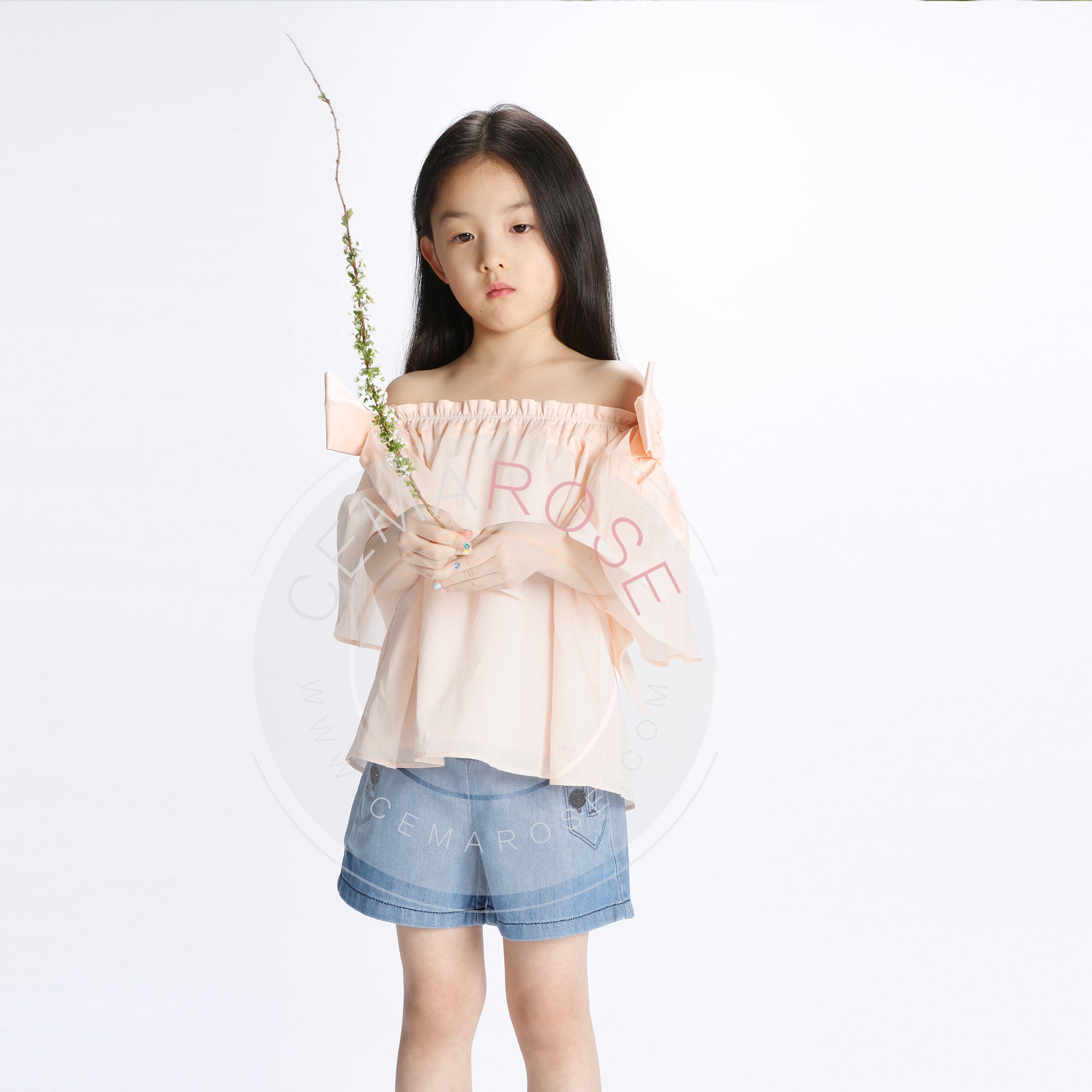 Girls Meat Pink Cotton T-shirt