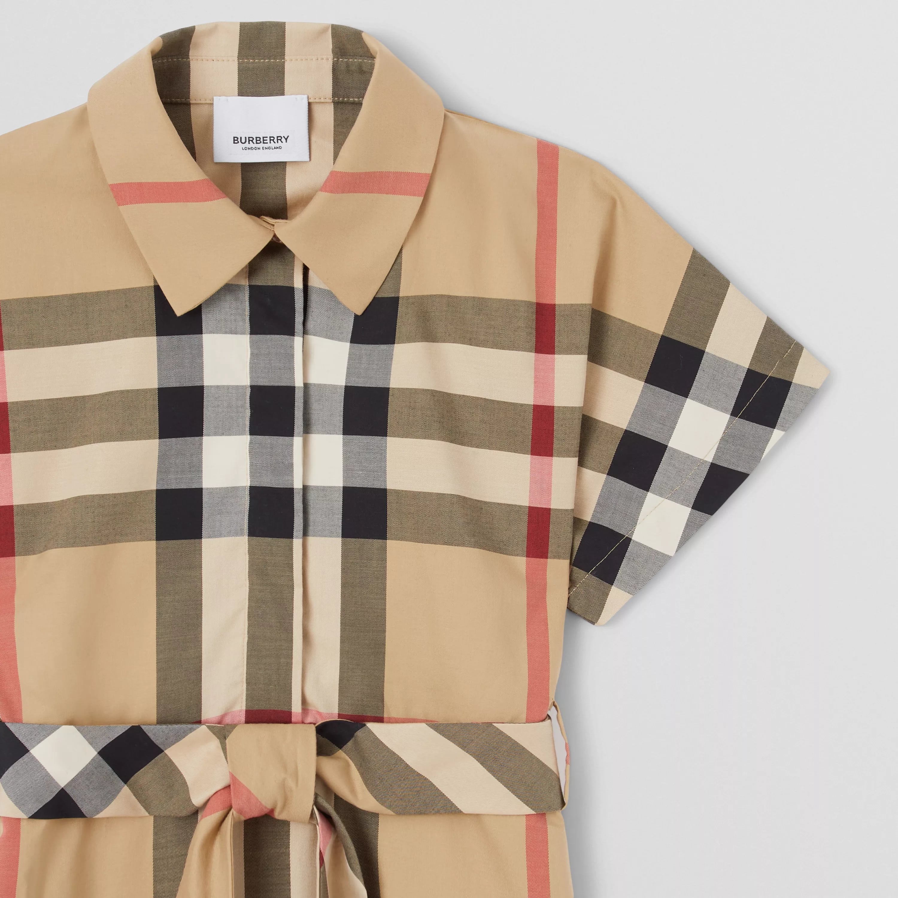 Girls Beige Check Cotton Dress