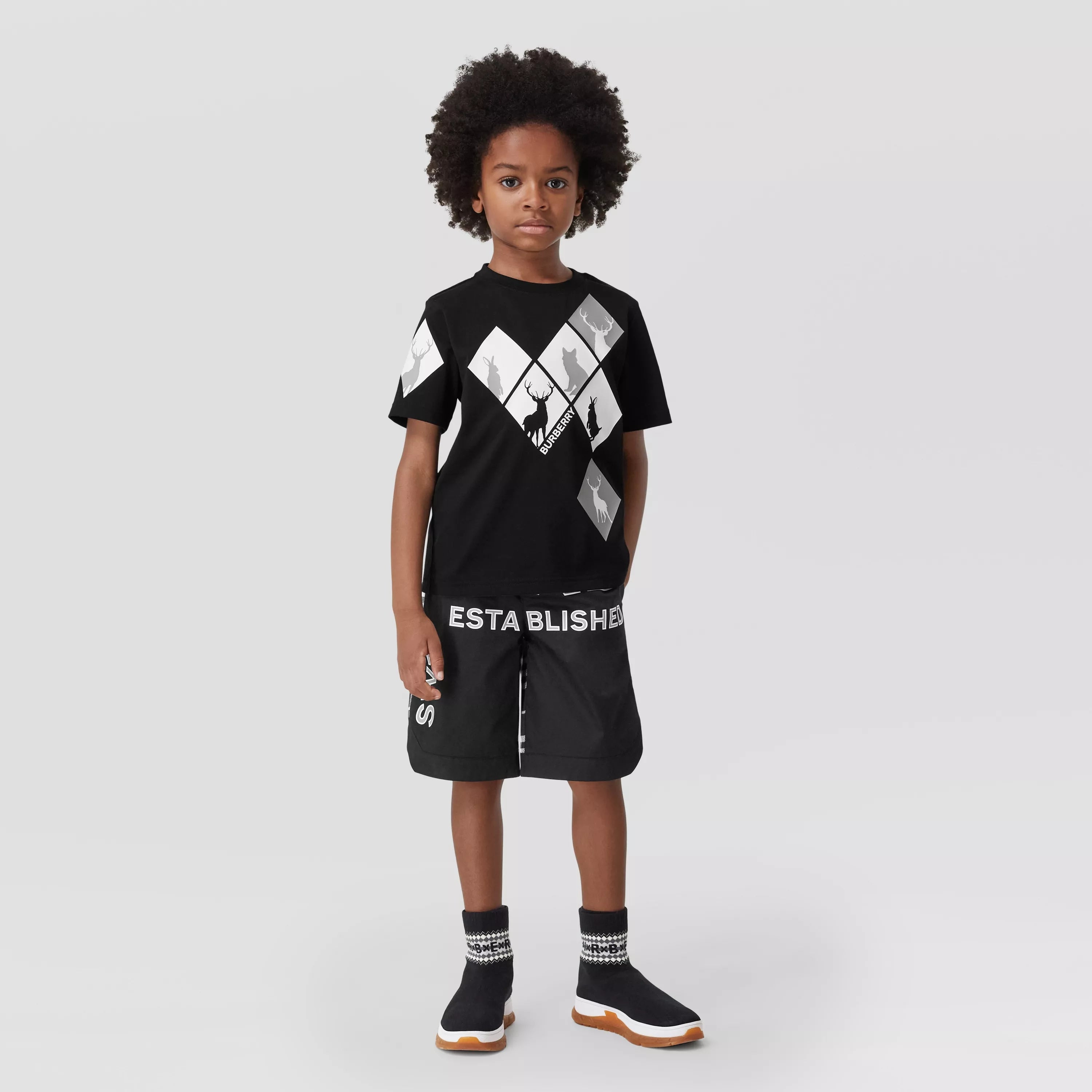 Boys & Girls Black Printed Cotton T-Shirt