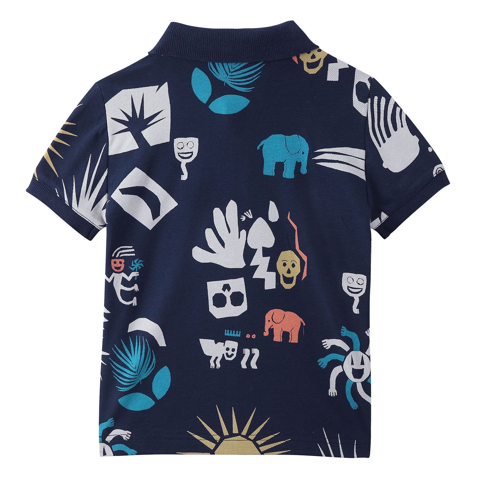 Boys Navy Blue Cotton Polo Shirt With Fancy Pattern Print - CÉMAROSE | Children's Fashion Store - 2