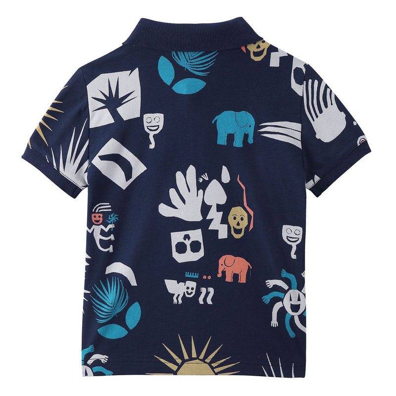 Boys Navy Blue Cotton Polo Shirt With Fancy Pattern Print - CÉMAROSE | Children's Fashion Store - 2