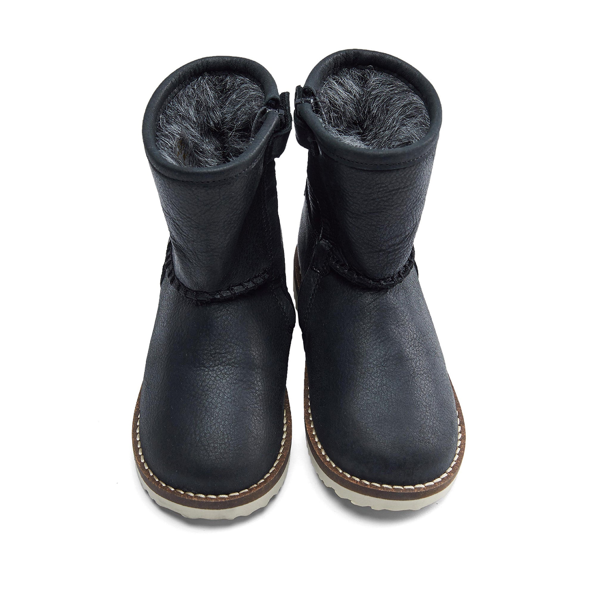 Boys & Girls Black Leather Tall Canister Shoes