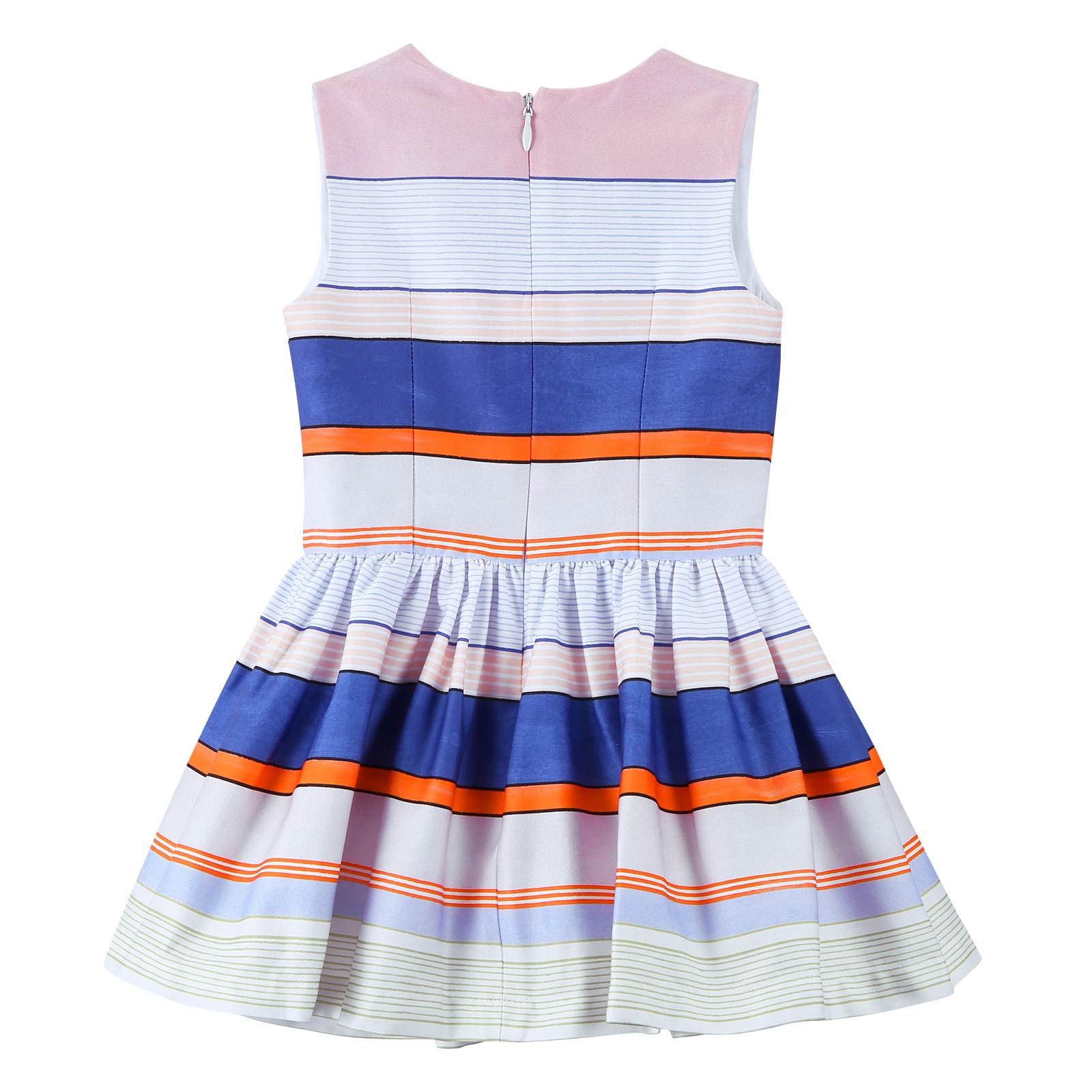 Girls White Pleated Hem Dress With Colorful Stripe - CÉMAROSE | Children's Fashion Store - 2