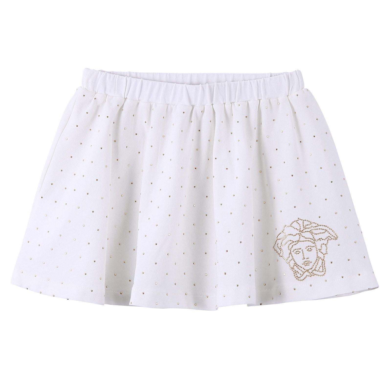 Baby Girls White Cotton Skirt With Gold Spot Trims - CÉMAROSE | Children's Fashion Store - 1
