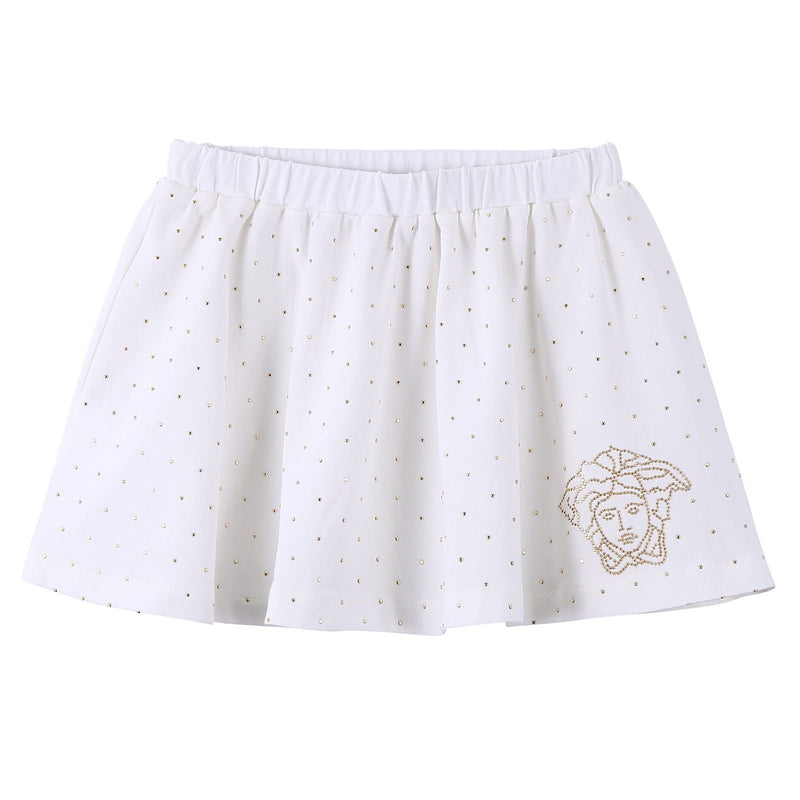 Baby Girls White Cotton Skirt With Gold Spot Trims - CÉMAROSE | Children's Fashion Store - 1