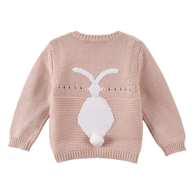 Baby Pink Cotton knitted Bunny Motif Trims Sweater - CÉMAROSE | Children's Fashion Store - 2