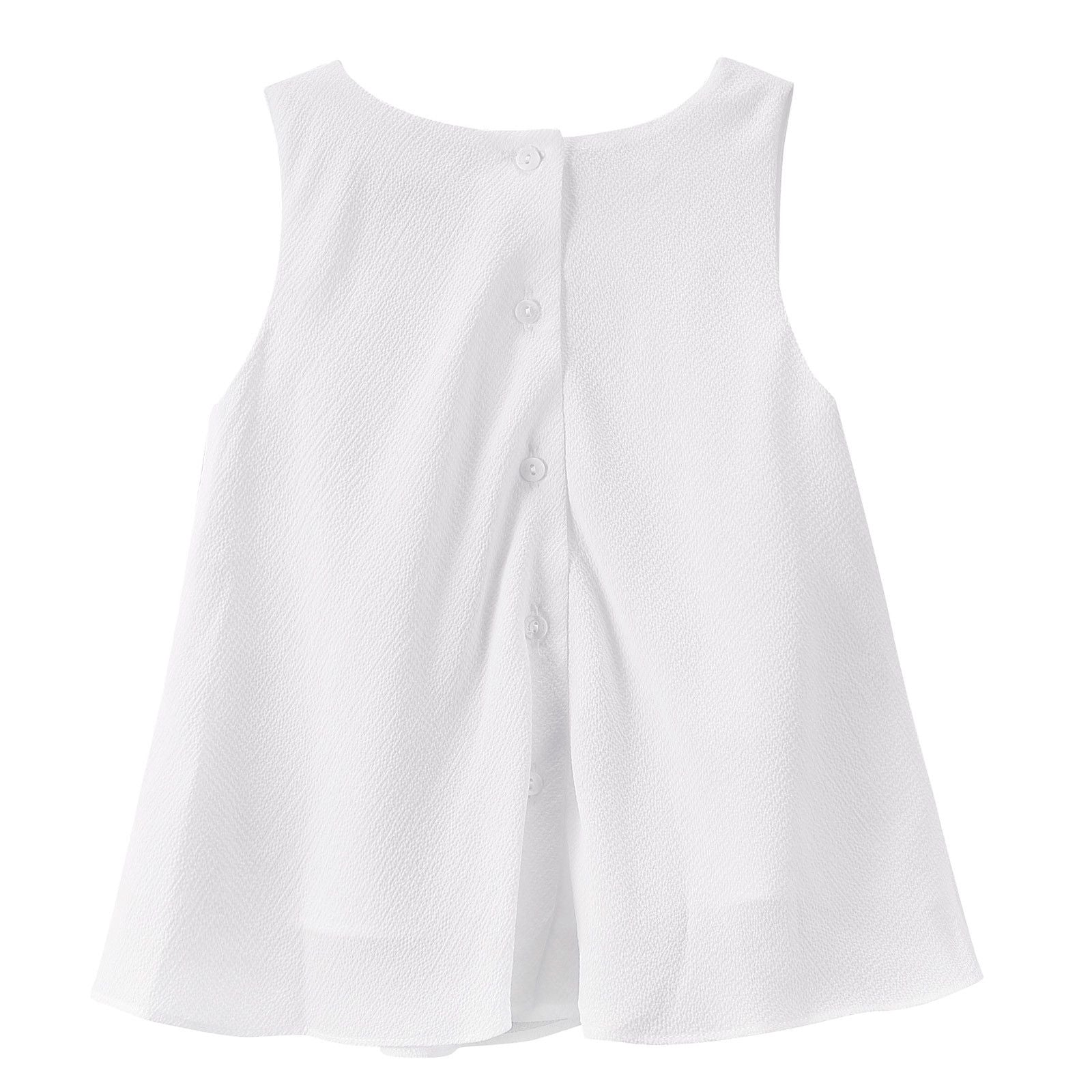 Girls Milk White Ruffled Cotton Sleeveless Blouse - CÉMAROSE | Children's Fashion Store - 2
