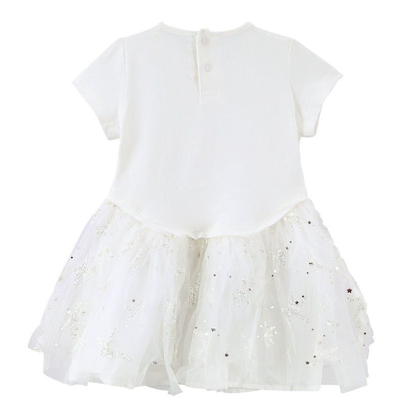 Baby Girls White Dress With Silver Patch Trims - CÉMAROSE | Children's Fashion Store - 2