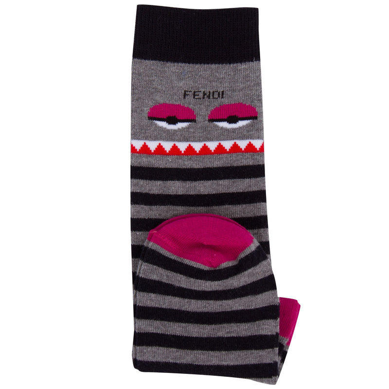 Girls Grey&Blue Striped Monster Long Socks - CÉMAROSE | Children's Fashion Store - 2