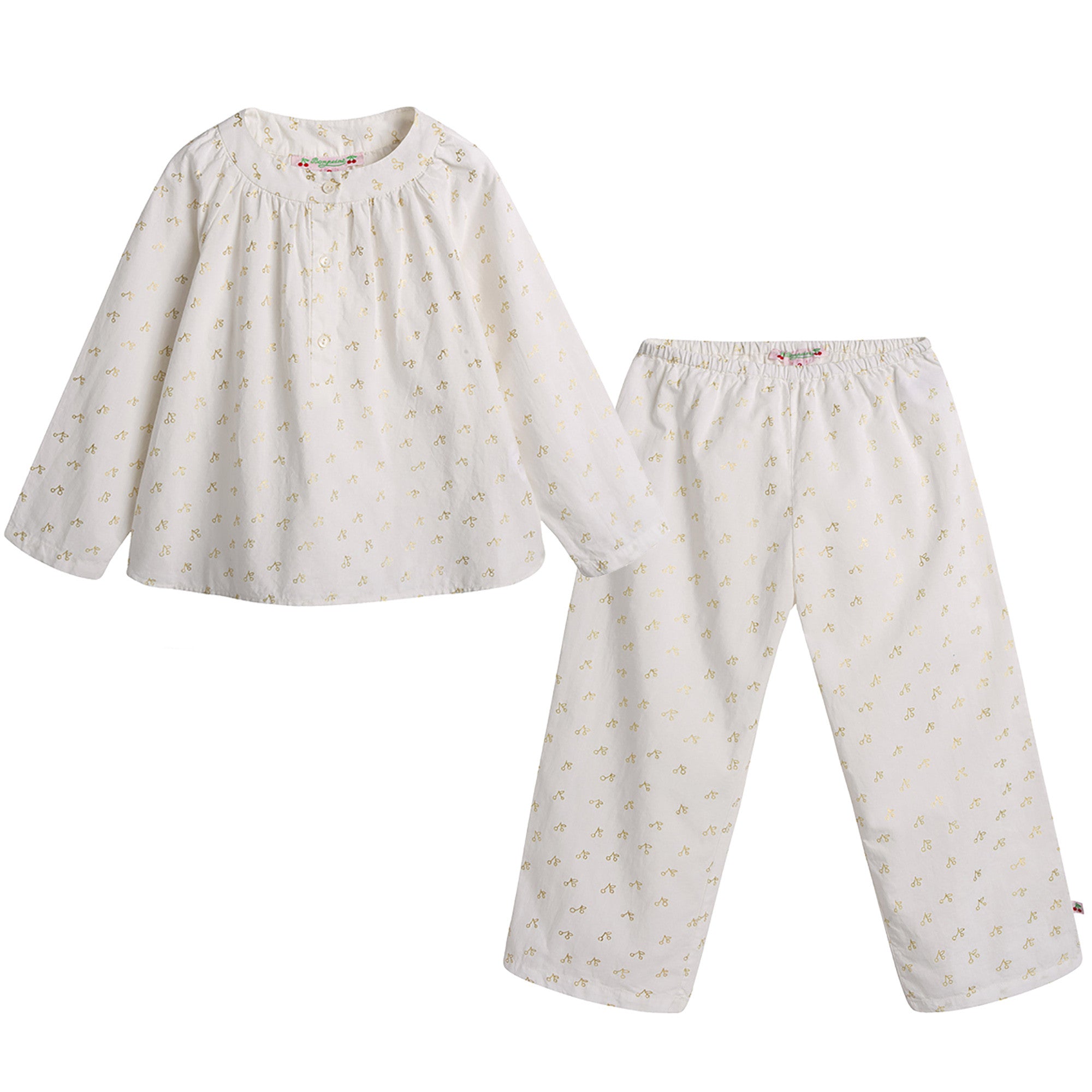 Girls White With Gold Cherry Pyjama - CÉMAROSE | Children's Fashion Store - 1