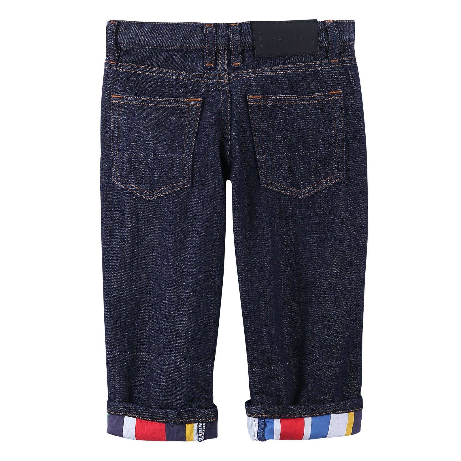 Girls Navy Blue Cotton Jeans With Multicolor Turn Up Cuffs - CÉMAROSE | Children's Fashion Store - 2