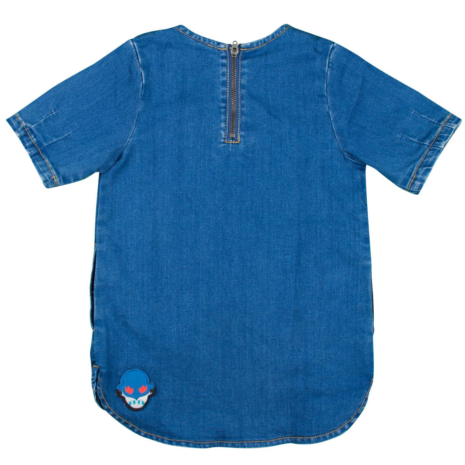 Bess  Girls Blue Denim Short Sleeved Super Stella Heroes Embroidered Dress - CÉMAROSE | Children's Fashion Store - 2