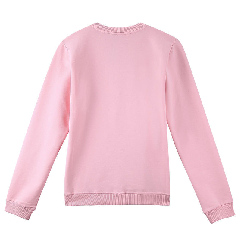 Girls Pink Cotton Sweatshirt With Embroidered Tiger Head Trims - CÉMAROSE | Children's Fashion Store - 2