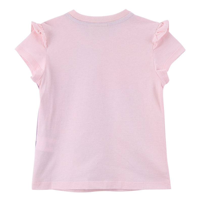 Girls Multicolour Cotton T-Shirt With Pink Frilly Cuffs - CÉMAROSE | Children's Fashion Store - 2