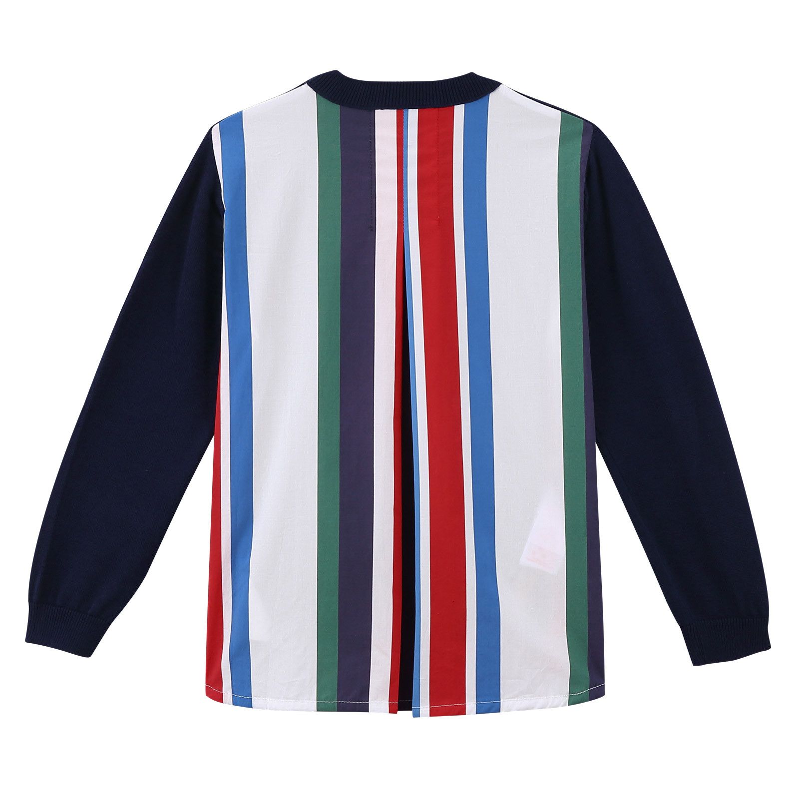 Girls Navy Blue&Multicolor Striped Knitted Cotton Sweater - CÉMAROSE | Children's Fashion Store - 3