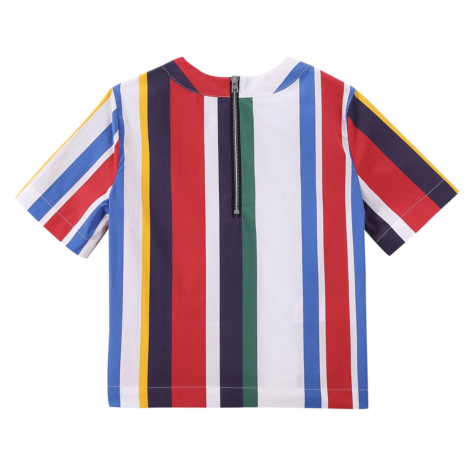 Girls Multicolor Striped Cotton Short Sleeve Blouse - CÉMAROSE | Children's Fashion Store - 2