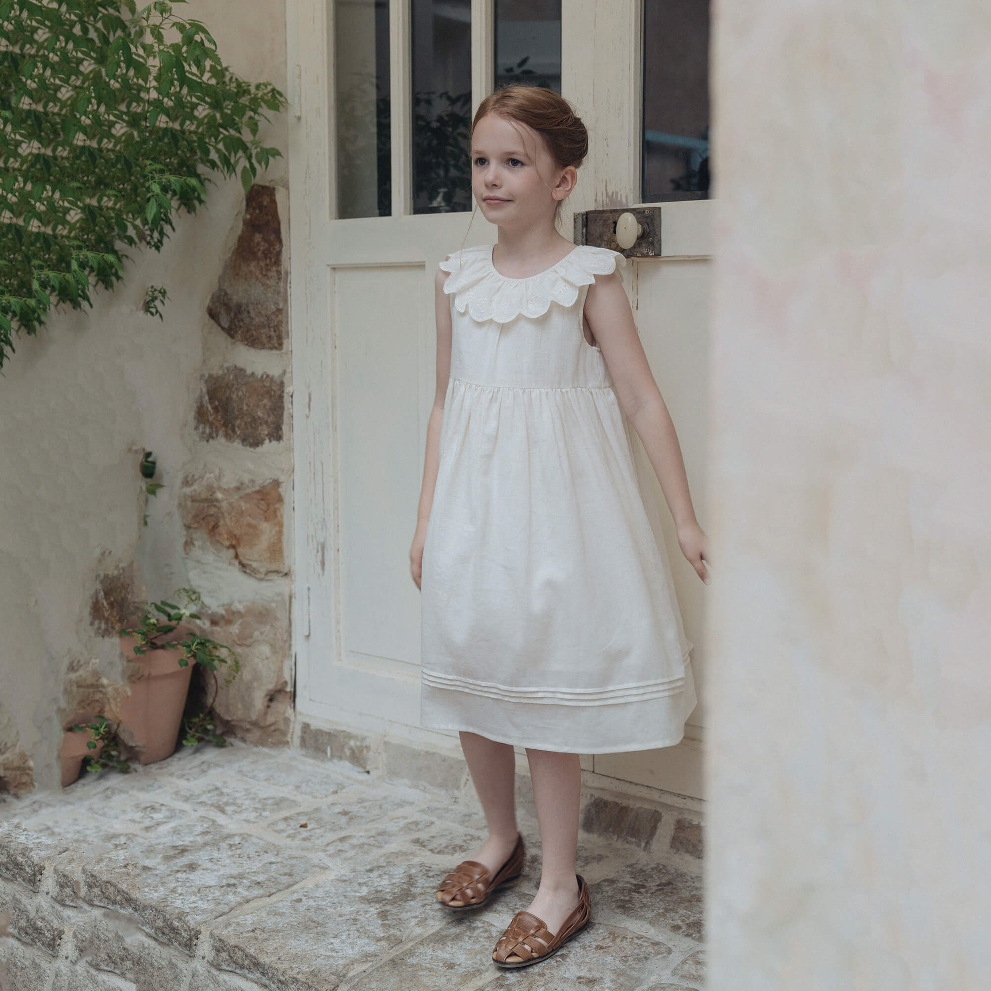 Girls White Embroidered Cotton Dress