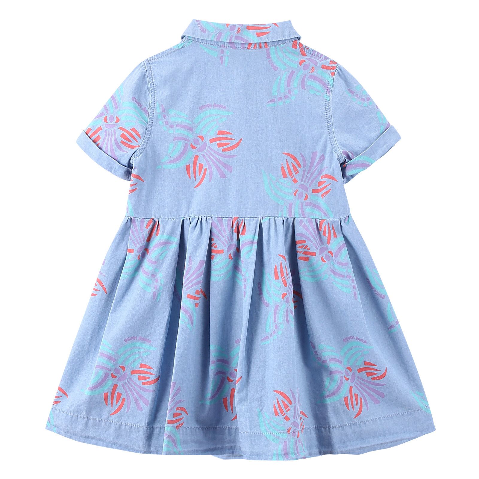 Girls Light Blue Printed Trims Shirts Style Dress - CÉMAROSE | Children's Fashion Store - 3