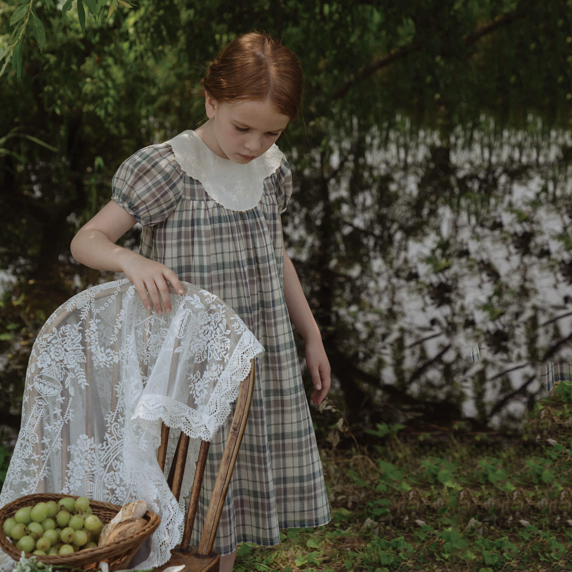 Girls Green Check Cotton Dress