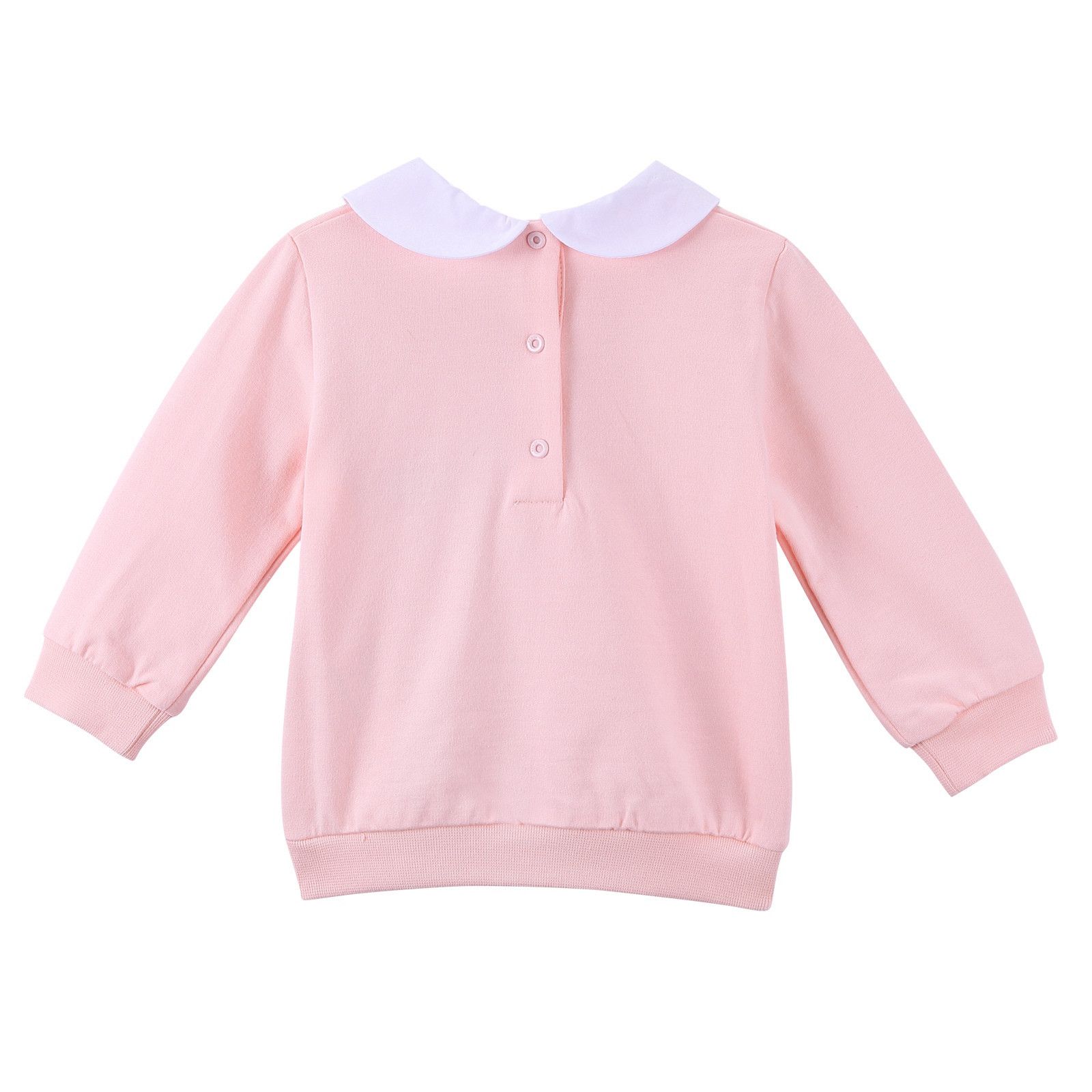 Baby Girls Pink Embroidered Trims Sweatshirt With Peter Pan Collar - CÉMAROSE | Children's Fashion Store - 2