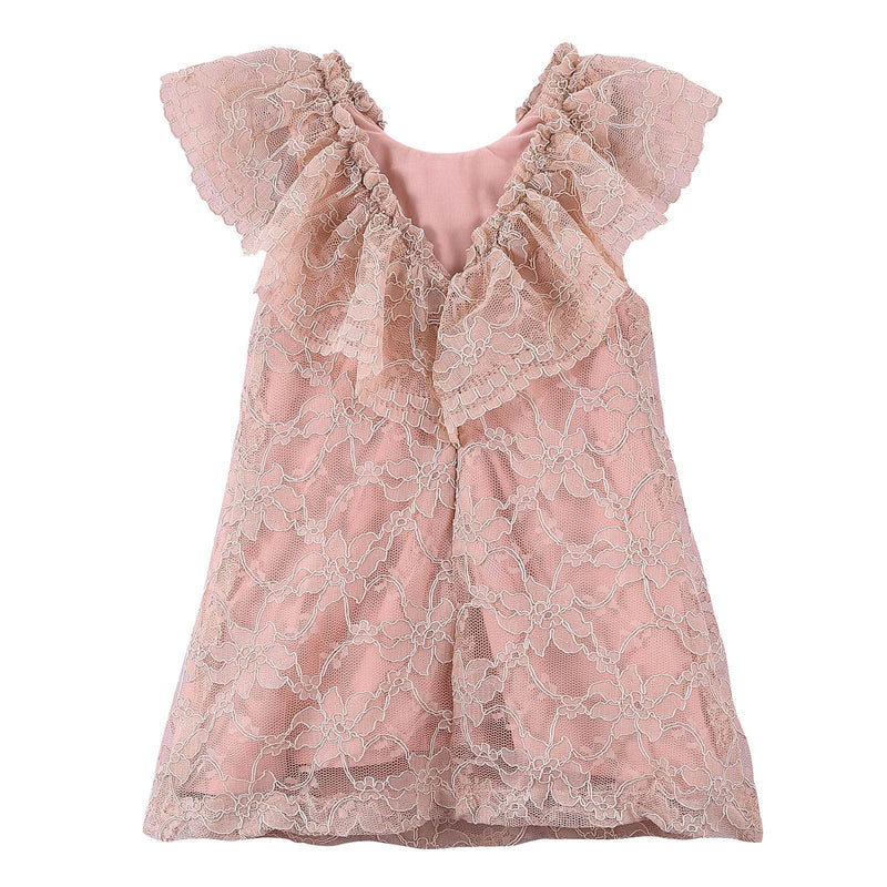 Girls Pink Lace Dress With Frilly Cuffs - CÉMAROSE | Children's Fashion Store - 2