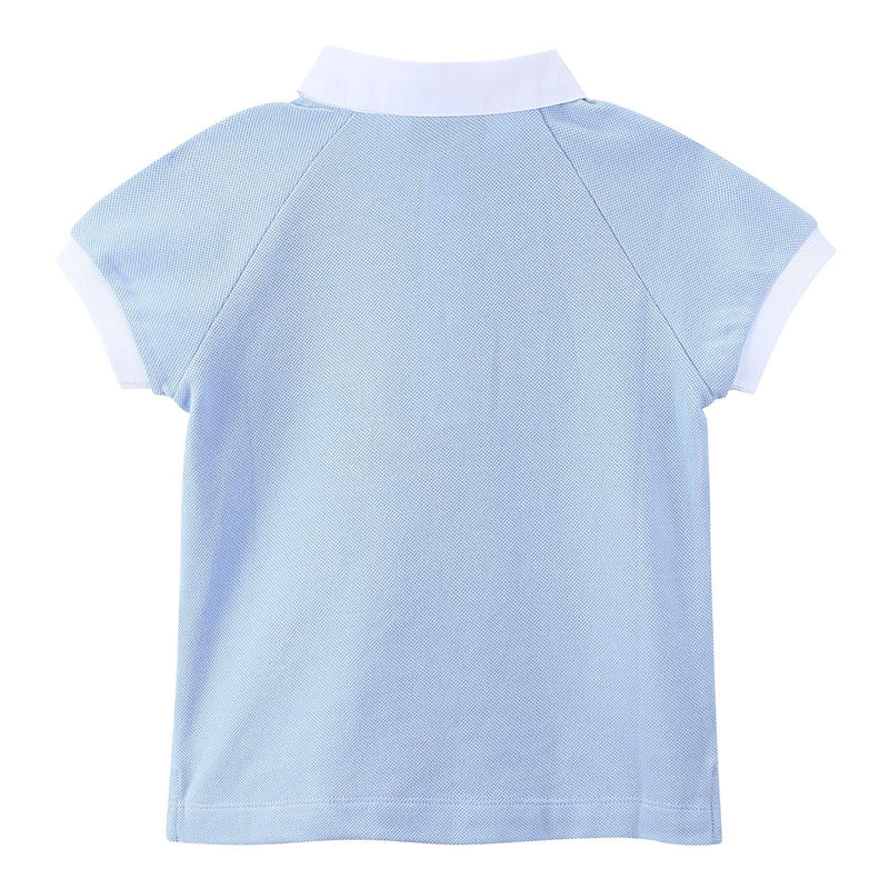 Boys Light Blue Cotton Polo Shirt With Multicolour Stripe - CÉMAROSE | Children's Fashion Store - 2