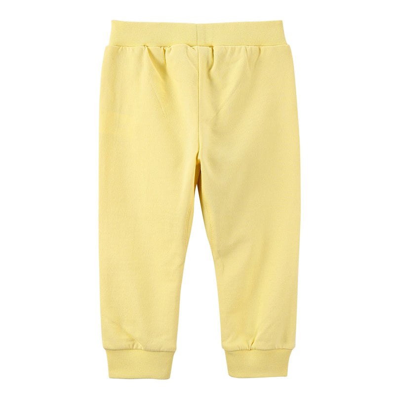 Baby Girls Light Yellow Cotton Trousers With Brand Logo Print - CÉMAROSE | Children's Fashion Store - 2