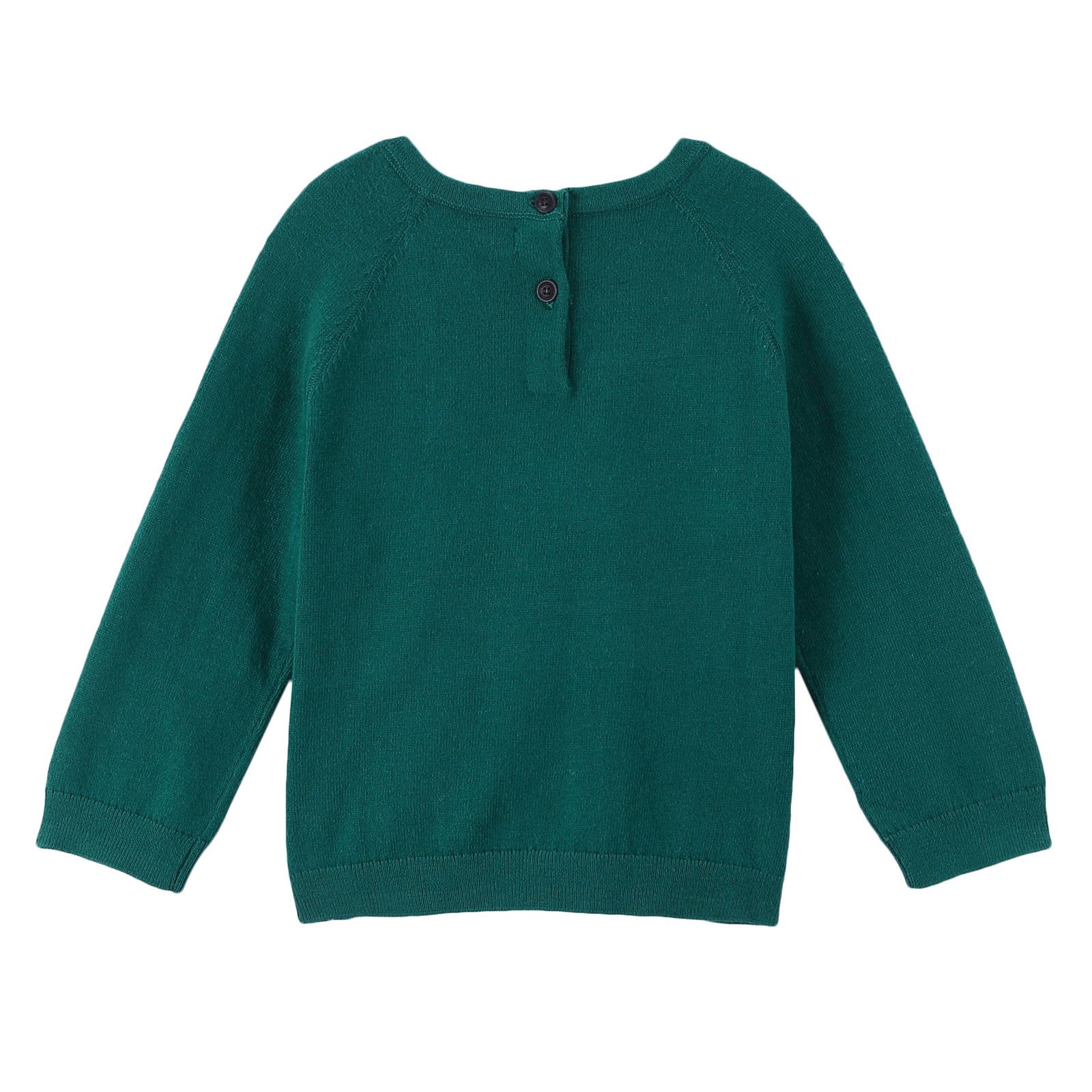 Baby Boys Deep Viridian Green Knitted Cotton Sweater - CÉMAROSE | Children's Fashion Store - 2