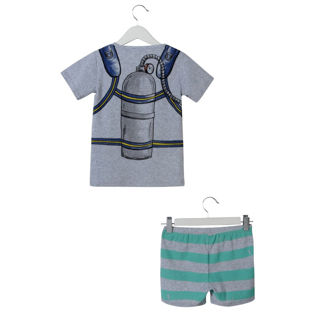 Boys Grey Printed Tops&Striped Trims Bottoms - CÉMAROSE | Children's Fashion Store - 2